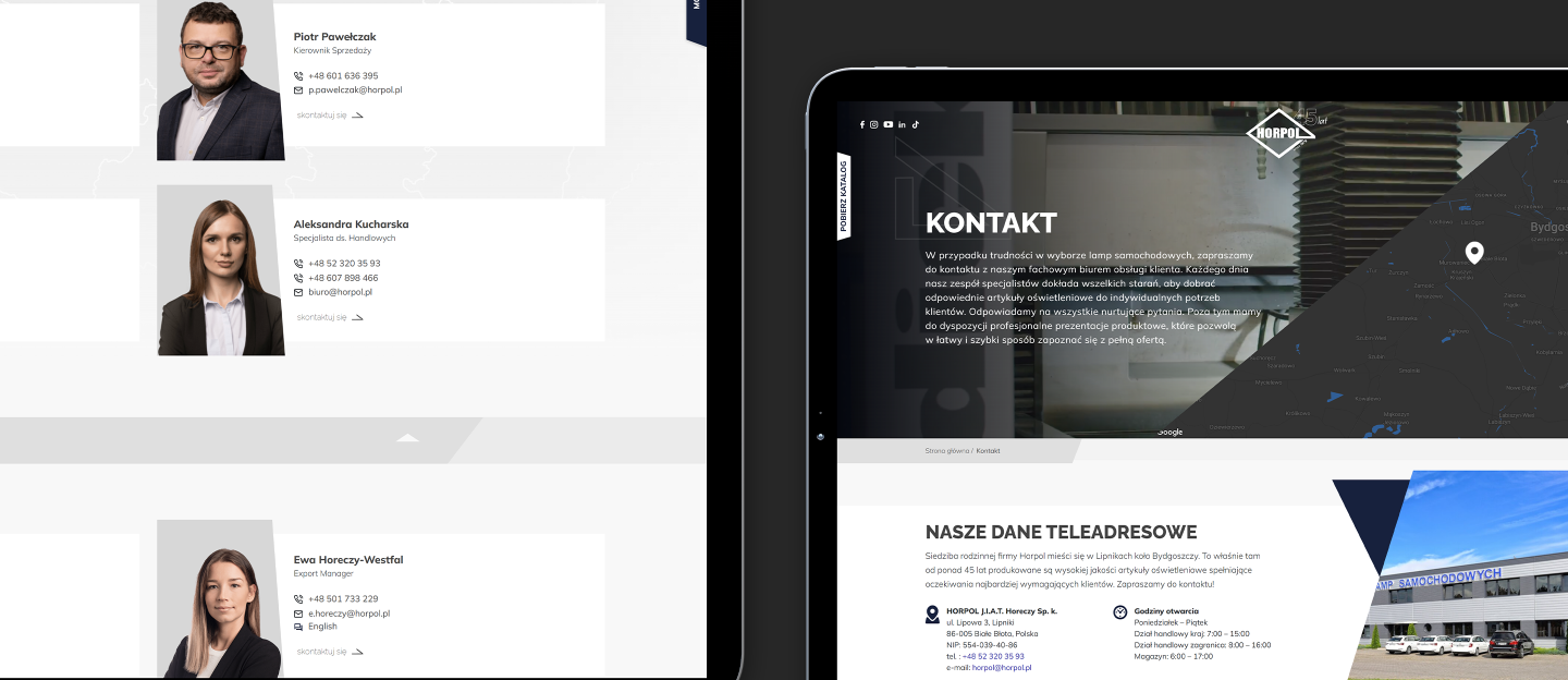 horpol projekt strony internetowej z dedykowanym działem kontakt