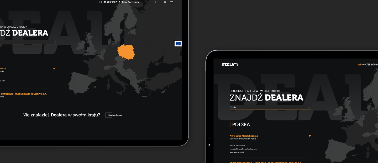 mzuri projekt graficzny strony internetowej z mapą dealerów