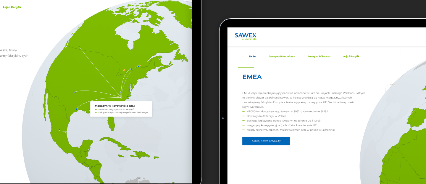 sawex strona internetowa z animowaną mapą
