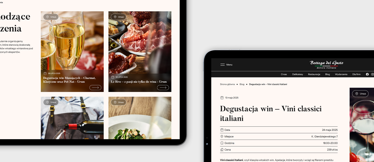 bottega del gusto strona internetowa z wydarzeniami