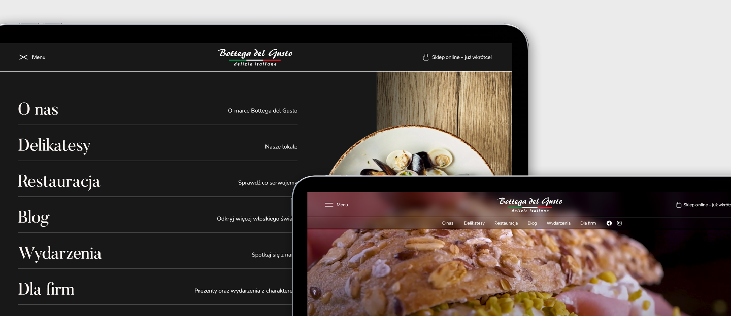 bottega del gusto strona z hamburger menu