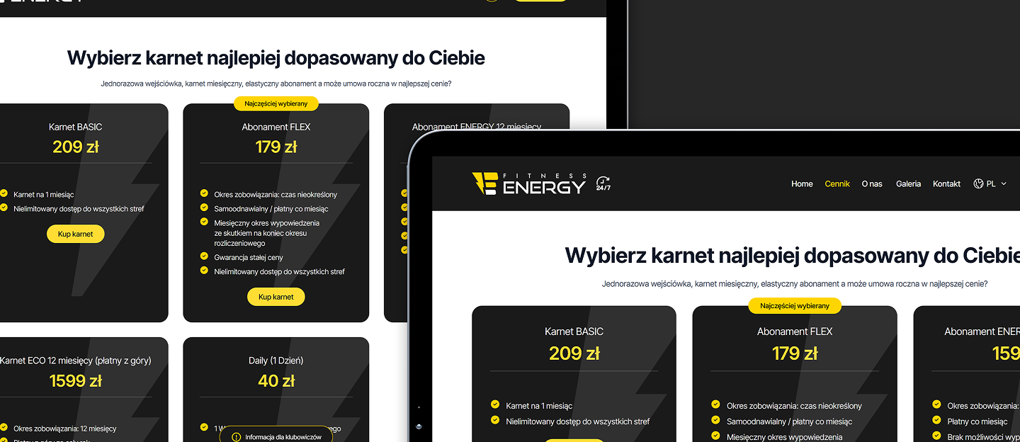 fitness energy strona www z cennikiem