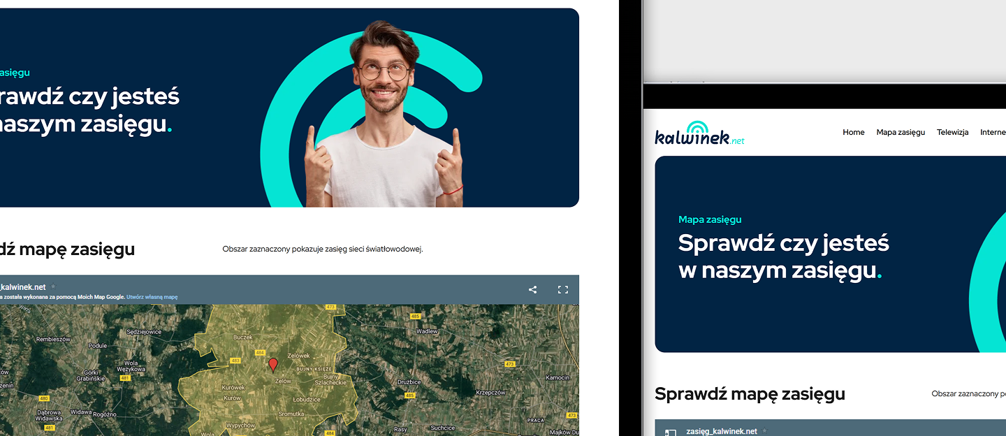 kalwinek strona internetowa z mapa zasiegu